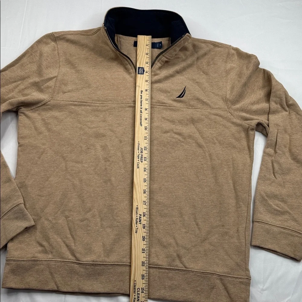 Nautica Men's COASTAL CAMEL HEATHER Quarter-Zip Knit Fleece Sweater, size medium